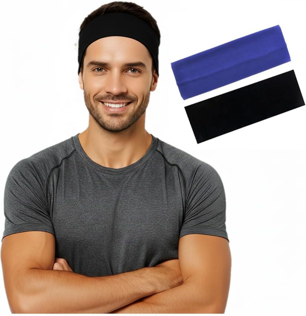 Two white cotton sport headbands by 7AGAT, unisex workout and running headbands made from 95% Egyptian cotton.
