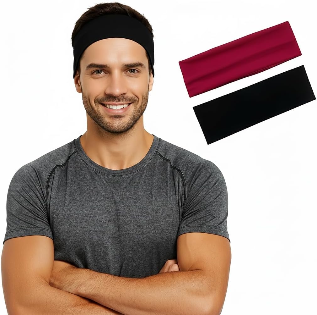 Pair of 7AGAT cotton sweatbands, unisex sport headbands made from 95% Egyptian cotton, ideal for running and daily workouts.