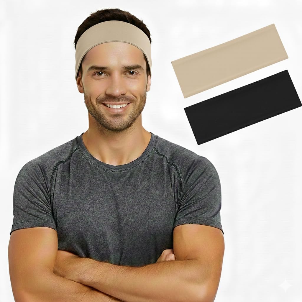 Pair of 7AGAT cotton sport headbands made of 95% Egyptian cotton, unisex workout and running headbands for daily wear.