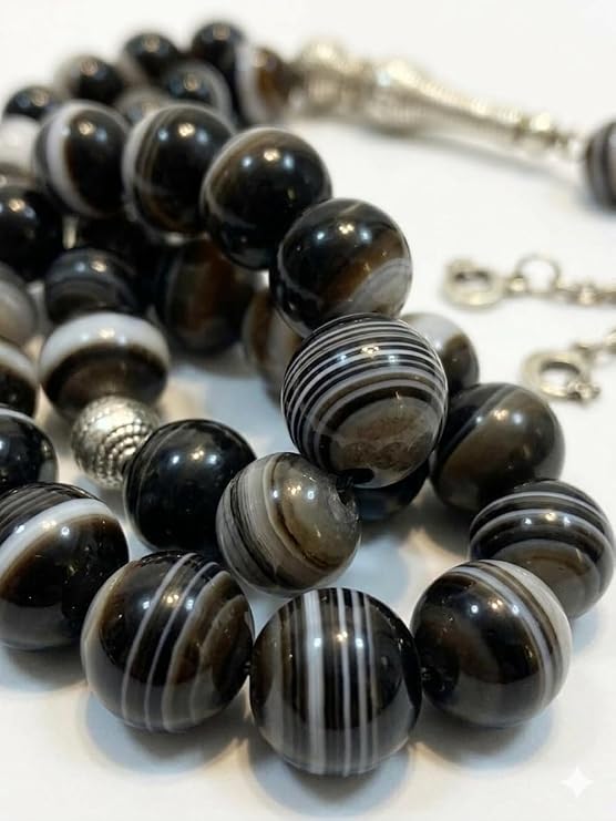 Handmade rosary with Moses' Eye Agate beads on beading cord by 7AGAT, ideal for meditation, prayer, and spiritual gifts.