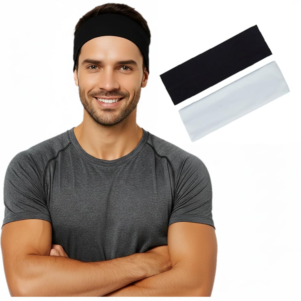 Pair of 7AGAT cotton sweatbands made from 95% Egyptian cotton, unisex sport headbands for running and daily workouts.