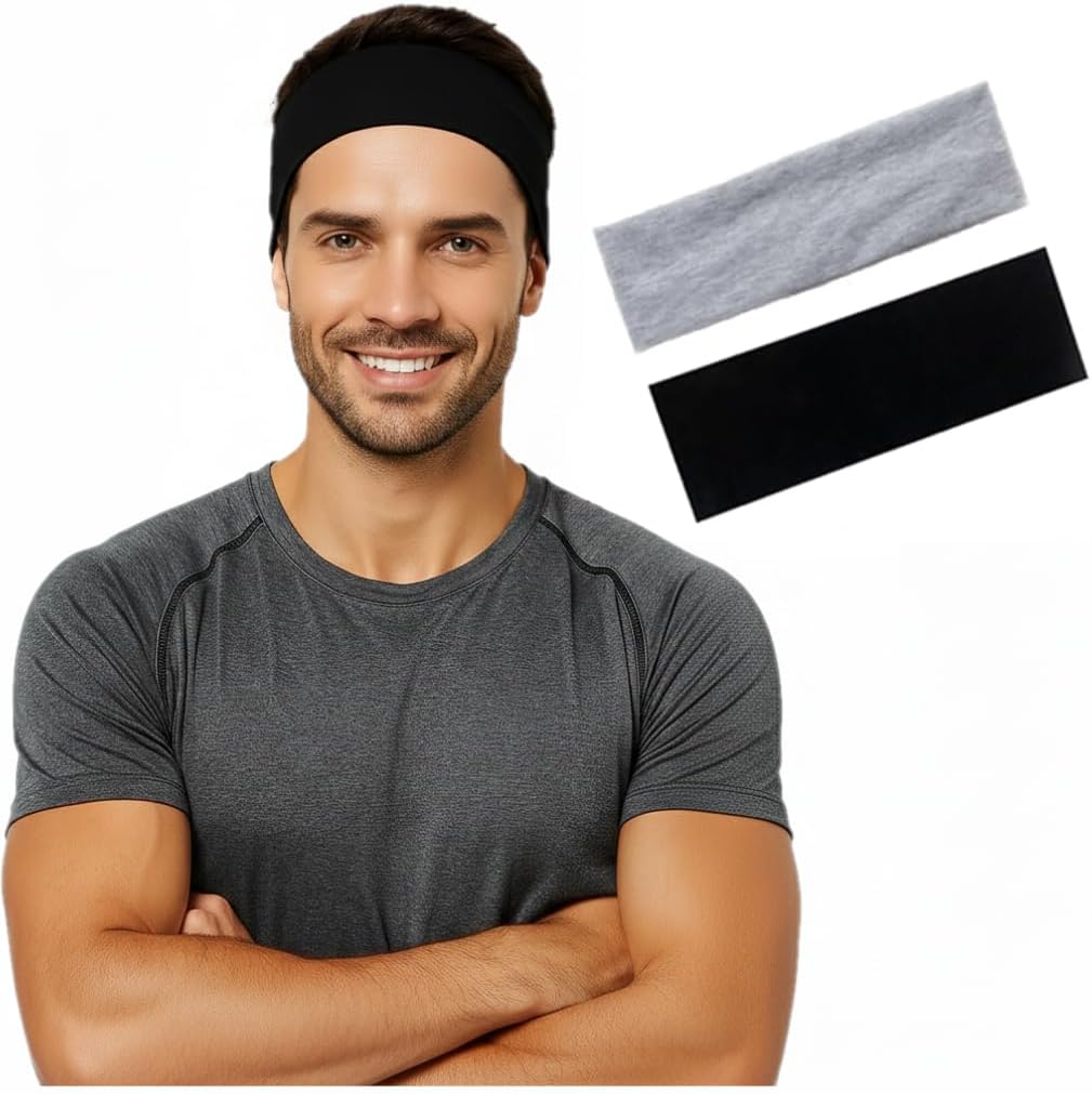 Two white cotton sport headbands by 7AGAT, unisex workout and running headbands made from 95% Egyptian cotton.
