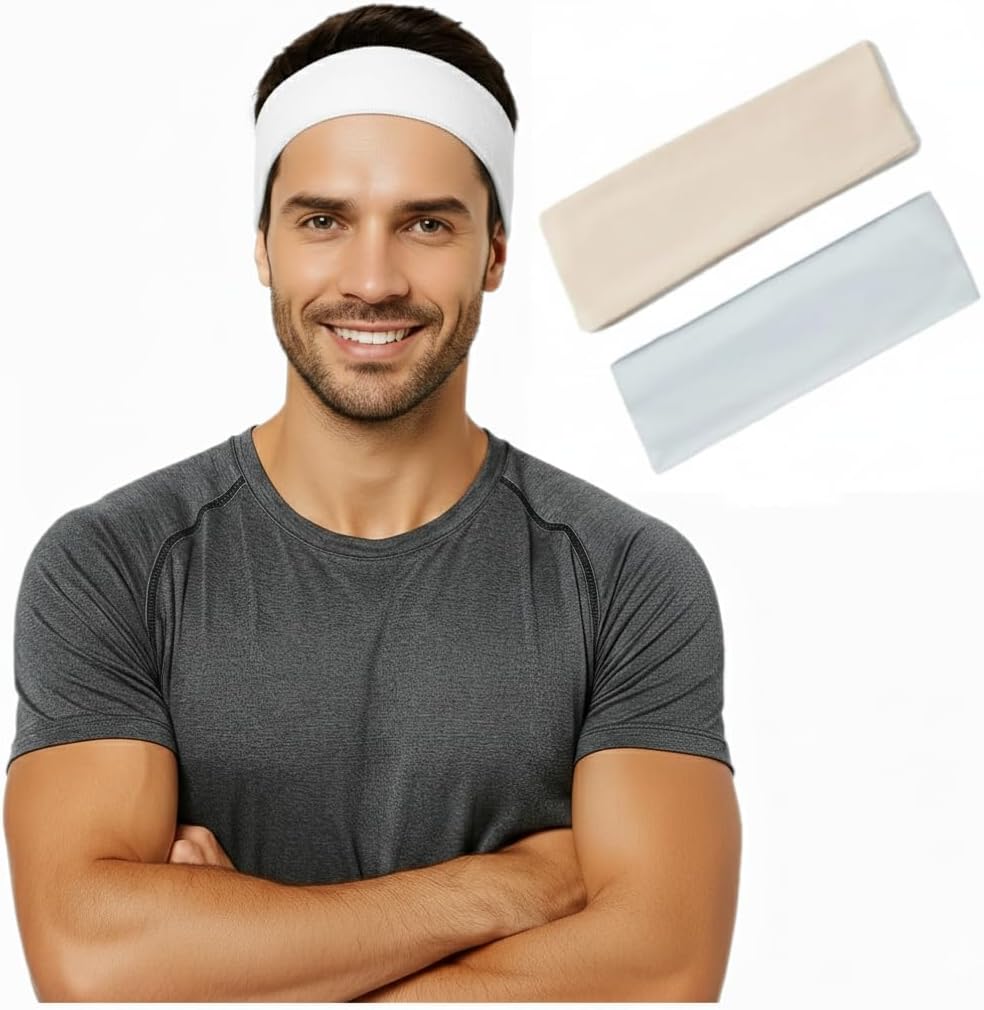 Pair of 7AGAT cotton sport headbands made of 95% Egyptian cotton, unisex workout and running headbands for daily wear.
