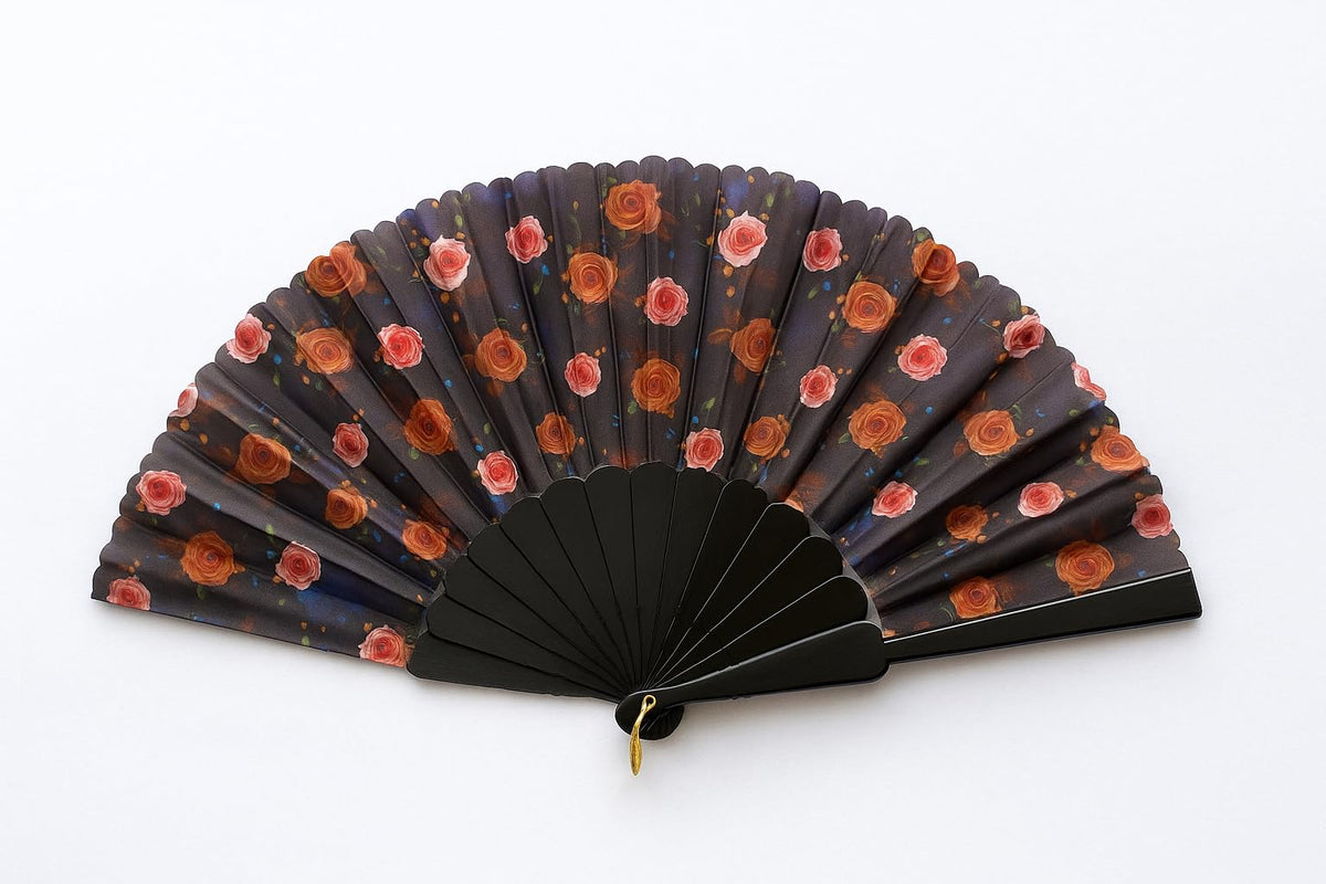 Elegant 7AGAT classic silk handheld folding fan with Chinese and Spanish design, ideal for weddings, parties, and home decor.