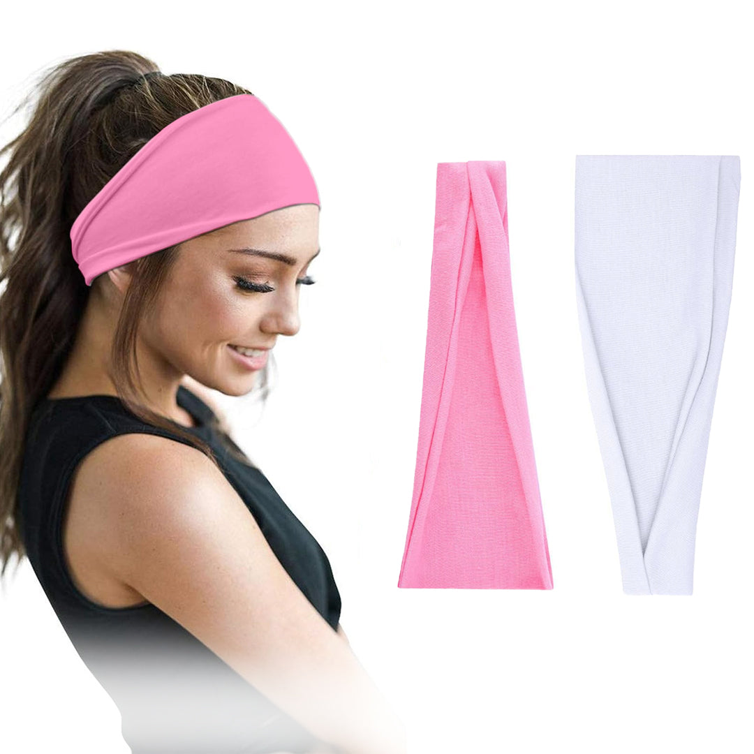 Pair of 7AGAT cotton headbands for women and men, wide non-slip style made from 95% Egyptian cotton in a pack of two.