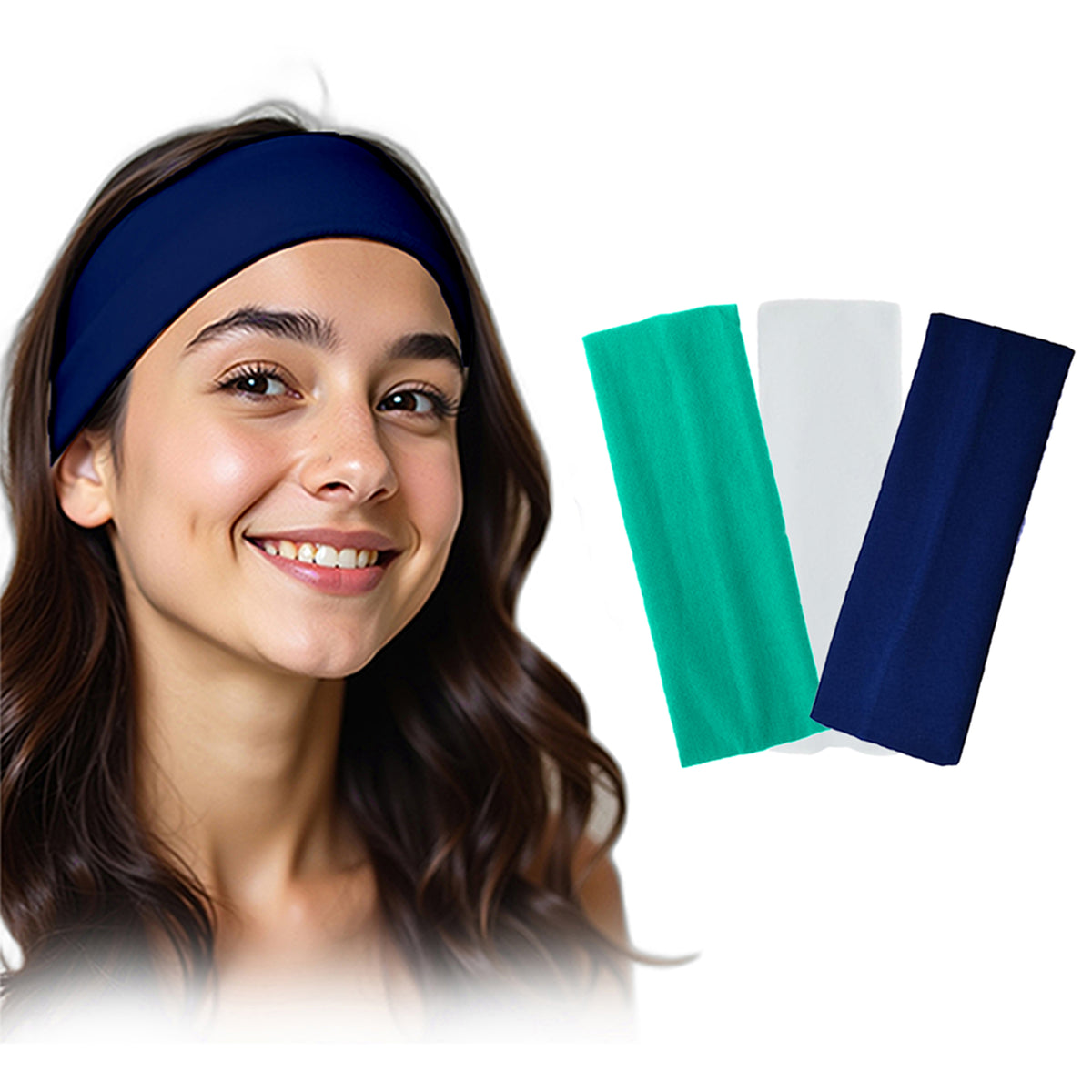 Set of 3 cotton headbands by 7AGAT, sports sweatbands for women and men, ideal for running, tennis, and workouts.
