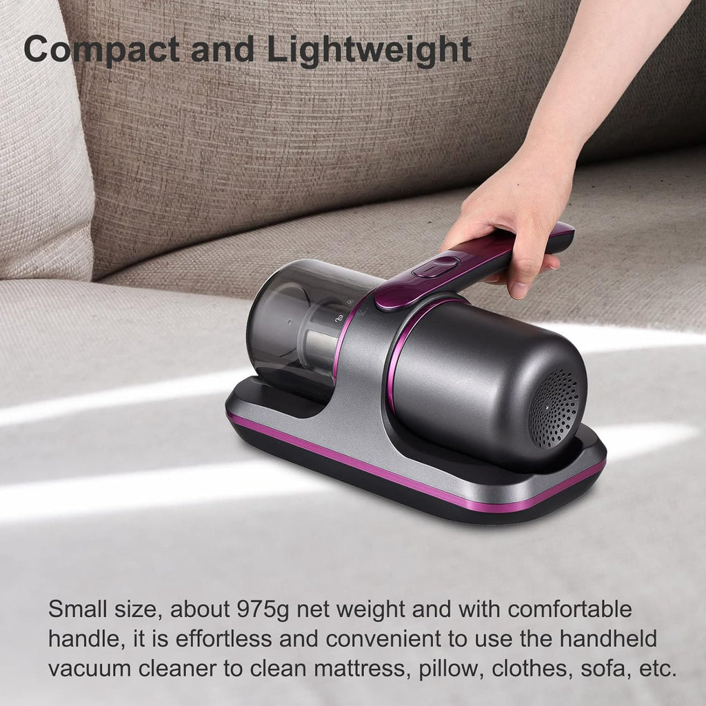 7AGAT cordless handheld mattress vacuum cleaner with UV-C light for beds, sofas, and upholstery cleaning.