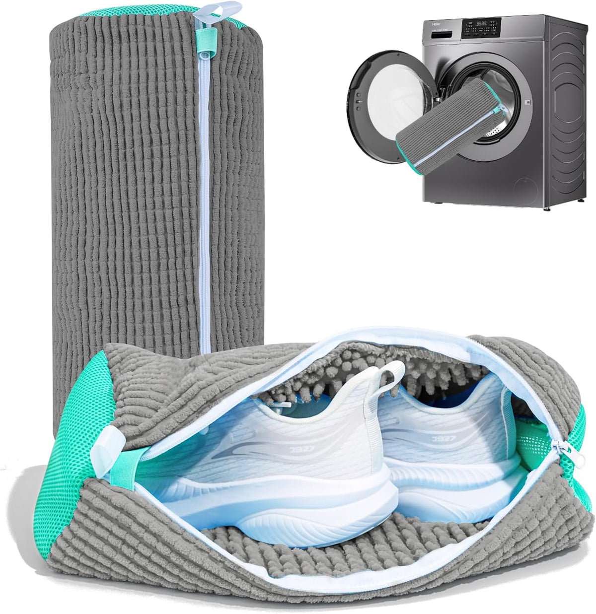 7AGAT shoe washing machine bag in heavy-duty laundry net for sneaker cleaning, ideal for use with washers and dryers.