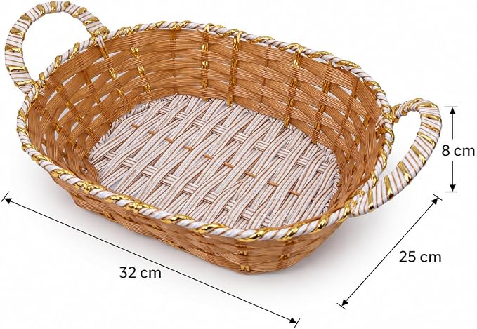 Woven Plastic Serving Basket with Side Handles