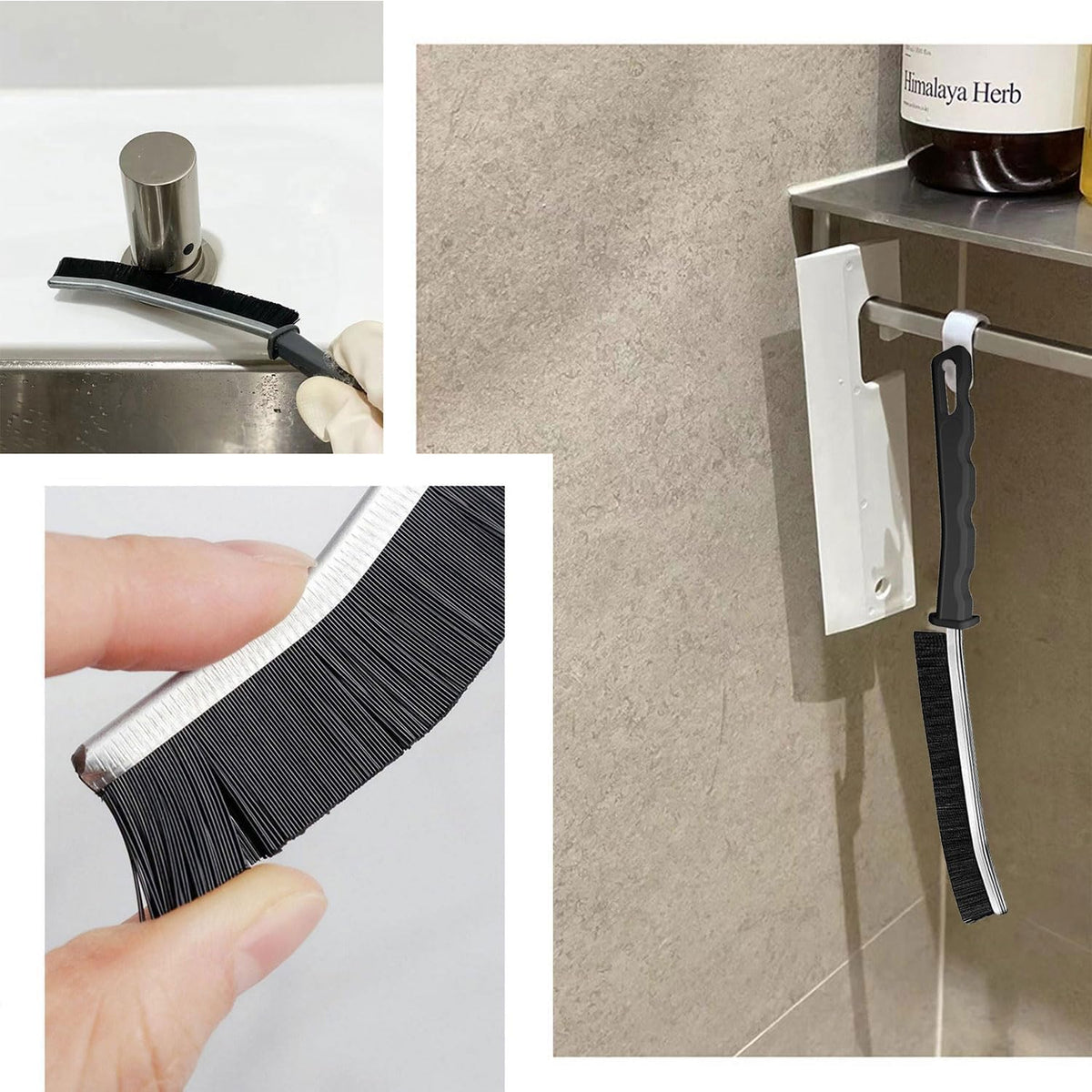 7AGAT crevice cleaning brush with curved head and long handle for bathroom and cleaning tasks, ideal for tight spaces.