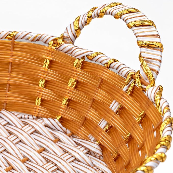 Woven Plastic Serving Basket with Side Handles