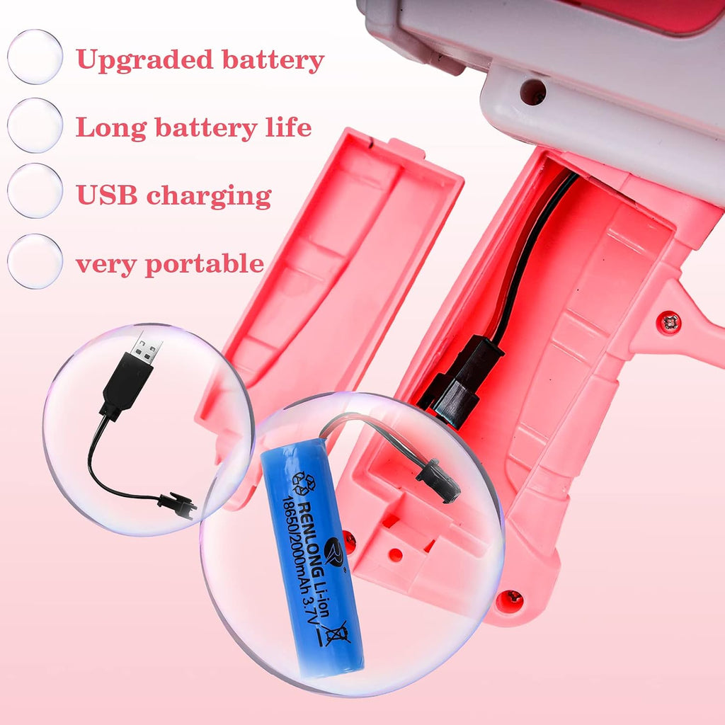 Electric Bazooka Bubble Gun with LED Lights & Multi-Hole Automatic Bubble Blower for Outdoor Play