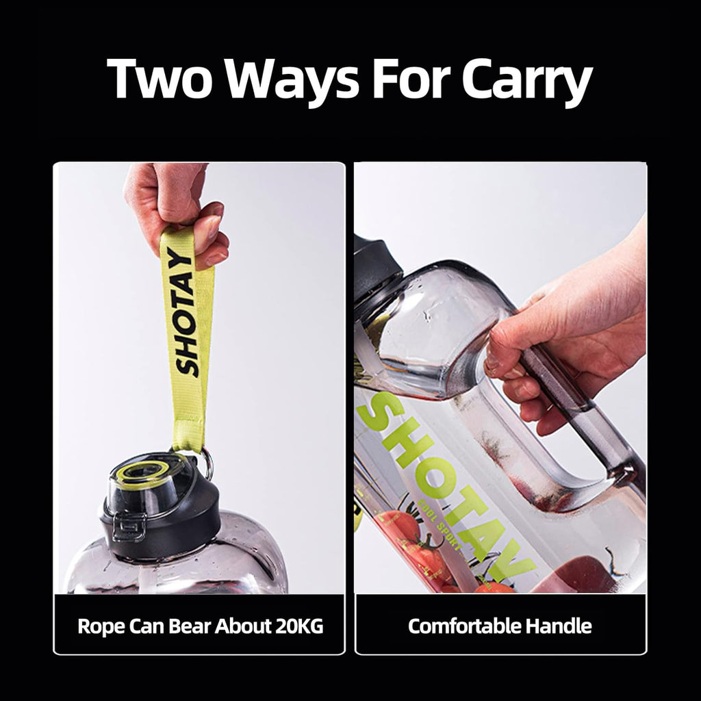 Grey 7AGAT motivational sports water bottle with 1.5L capacity, time markers, built-in straw, and handle.