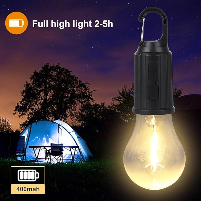 7AGAT rechargeable LED light bulb with Type-C charging, three lighting modes and hanging hook for home, emergency, and camping use
