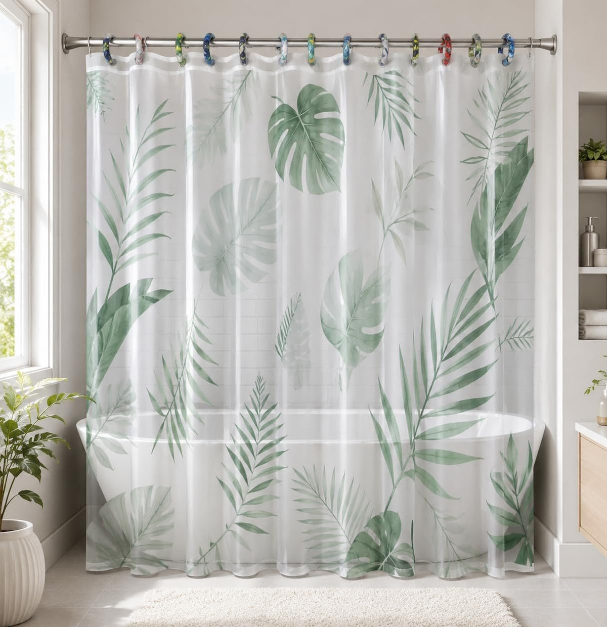 7AGAT waterproof bathroom shower curtain with modern design and 12 hooks, ideal for home or hotel use.