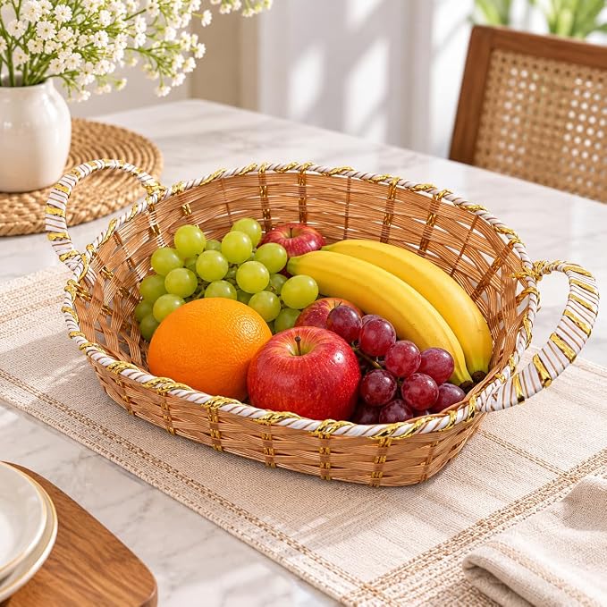 Woven Plastic Serving Basket with Side Handles