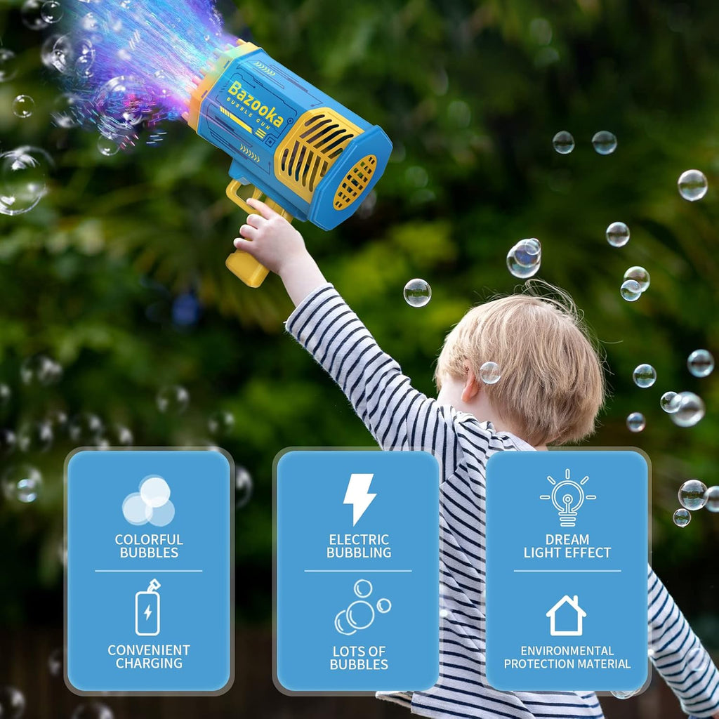 Electric Bazooka Bubble Gun with LED Lights & Multi-Hole Automatic Bubble Blower for Outdoor Play