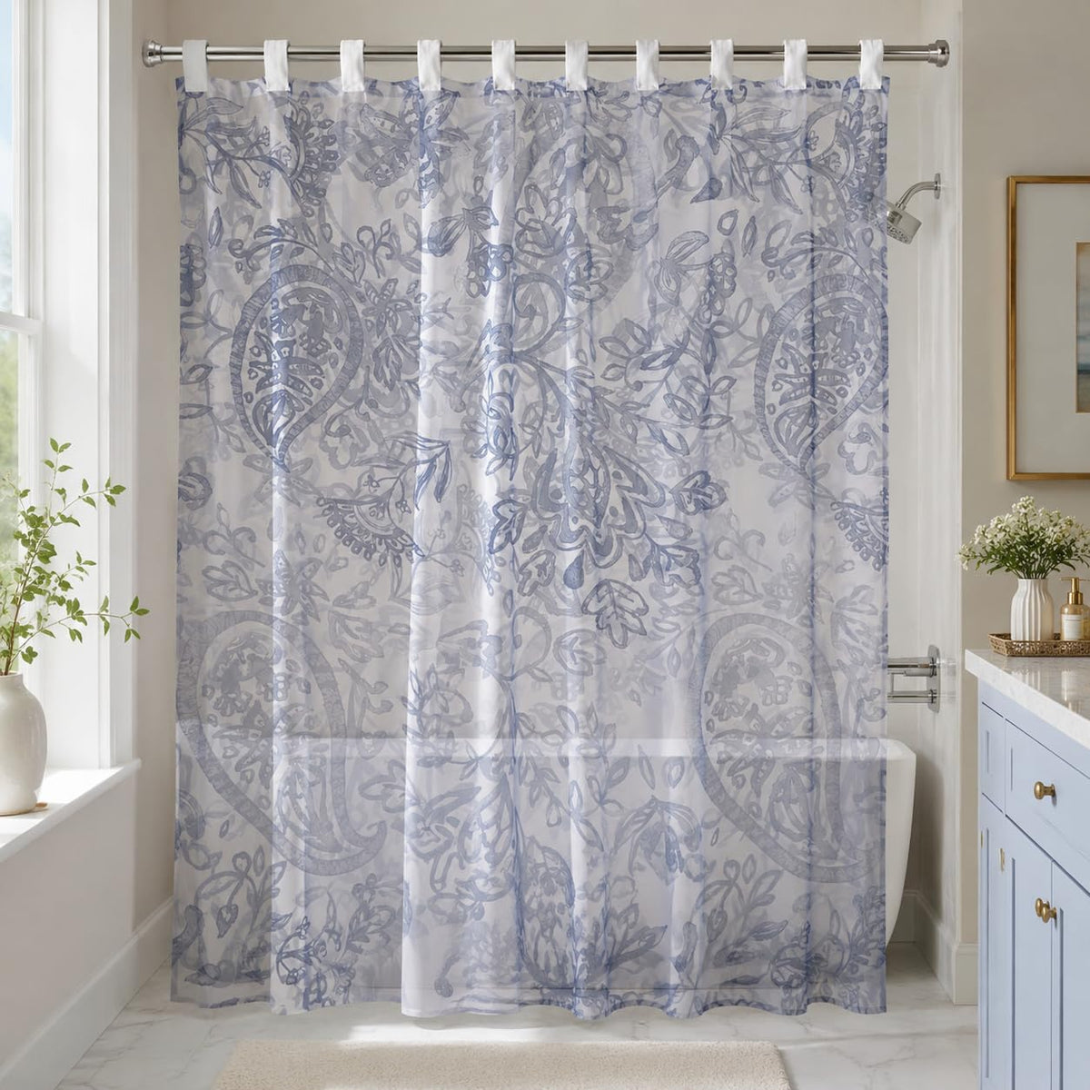 Waterproof 7AGAT bathroom shower curtain with modern design, 12 hooks, ideal for home or hotel bathrooms.