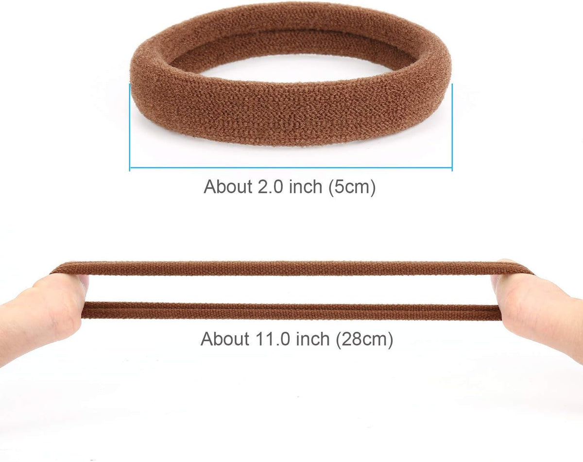 Seven seamless cotton elastic hair ties for women, thick ponytail holders that prevent damage and hold hair securely.