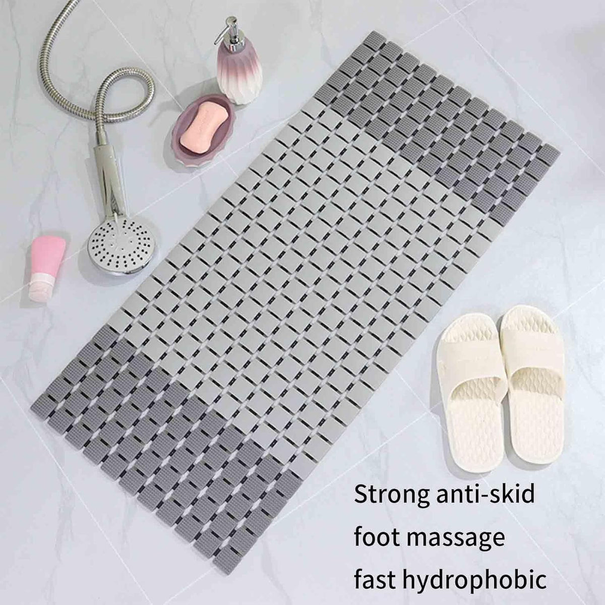 7AGAT premium PVC anti-slip bath mat with suction cups, quick-drying, non-toxic, 70x38 cm for shower and tub safety.