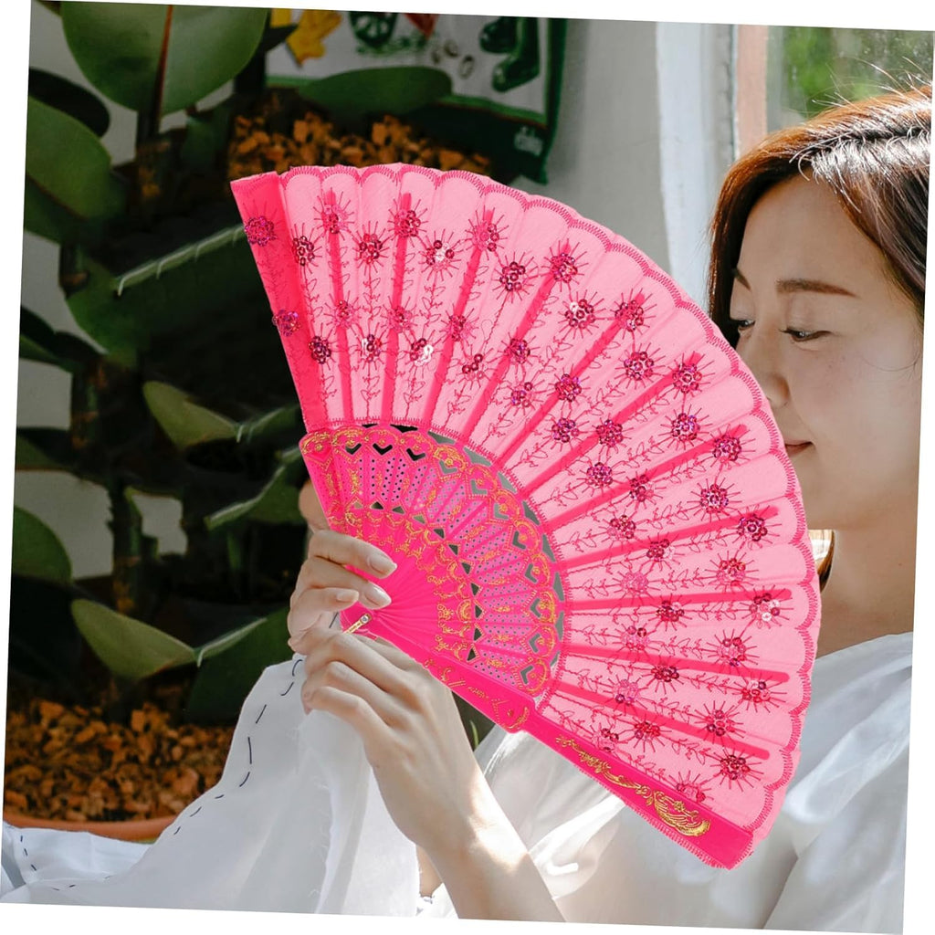 Elegant 7AGAT classic silk handheld folding fan with intricate Chinese and Spanish style designs, ideal for weddings and parties.