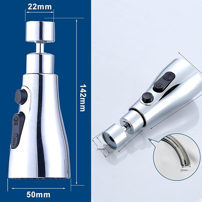 360° Swivel Faucet Aerator with 3 Water Flow Modes, Splash-Proof Tap Attachment for Kitchen & Bathroom