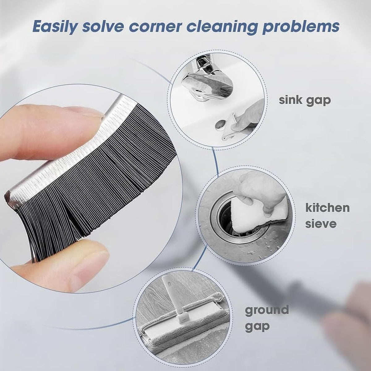 7AGAT crevice cleaning brush with curved head and long handle, ideal for bathroom and tight space cleaning tasks.