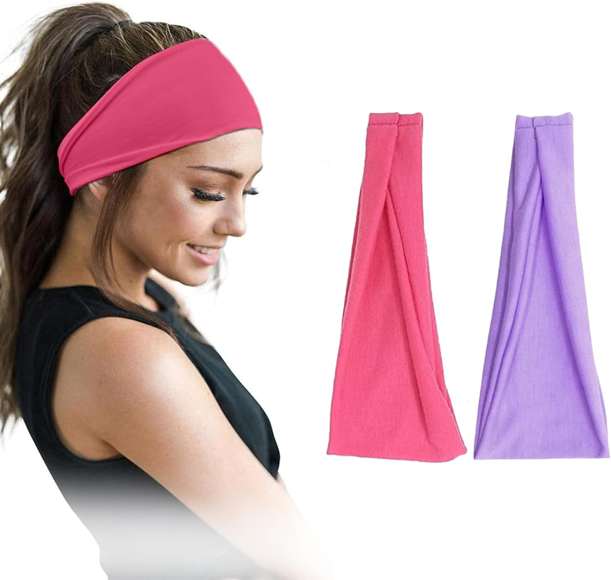 Pair of wide cotton headbands for women and men, 95% Egyptian cotton, non-slip, pack of 2 in natural neutral tones.