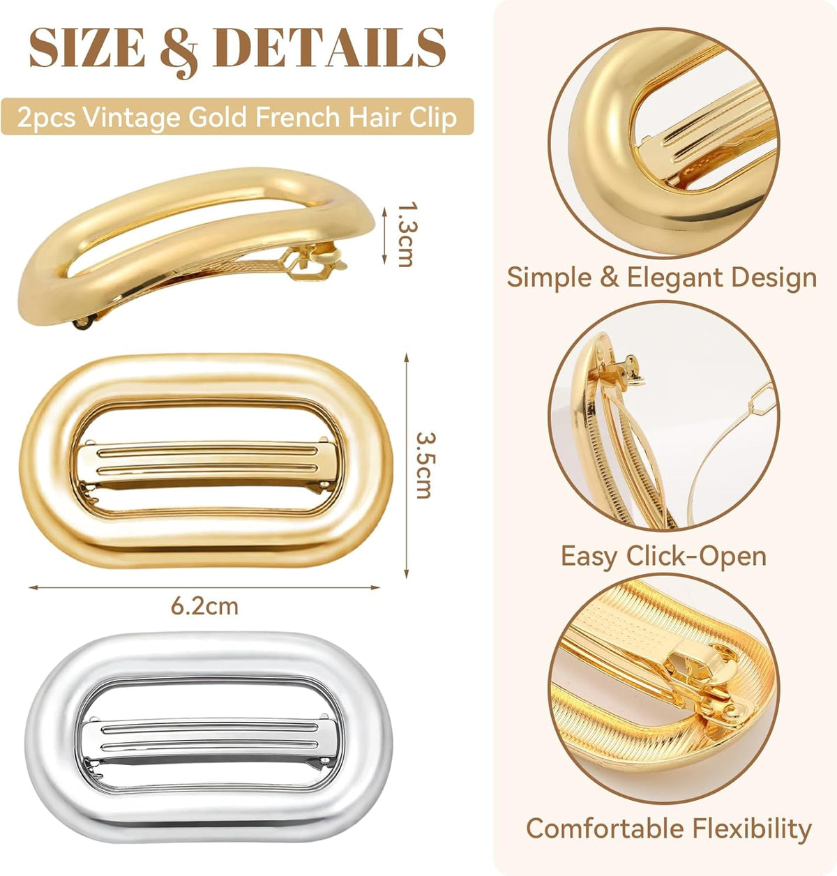 Set of two 7AGAT metal hair claw clips for women and girls, elegant hair accessories for daily wear, parties, and special occasions.