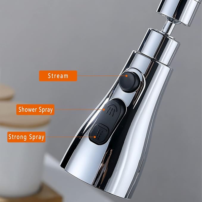 360° Swivel Faucet Aerator with 3 Water Flow Modes, Splash-Proof Tap Attachment for Kitchen & Bathroom