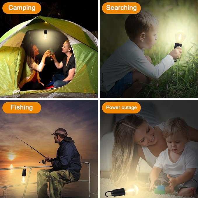 7AGAT rechargeable LED light bulb with Type-C charging, hanging hook, 3 lighting modes for home, emergency, and camping use