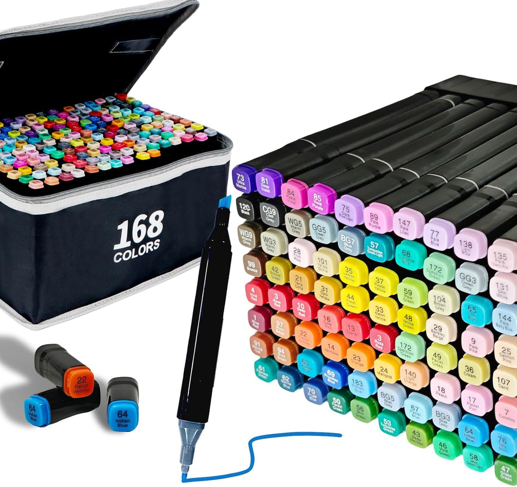 7AGAT art marker set with 24 multicolor brush and chisel tip markers for vibrant coloring and illustration projects.