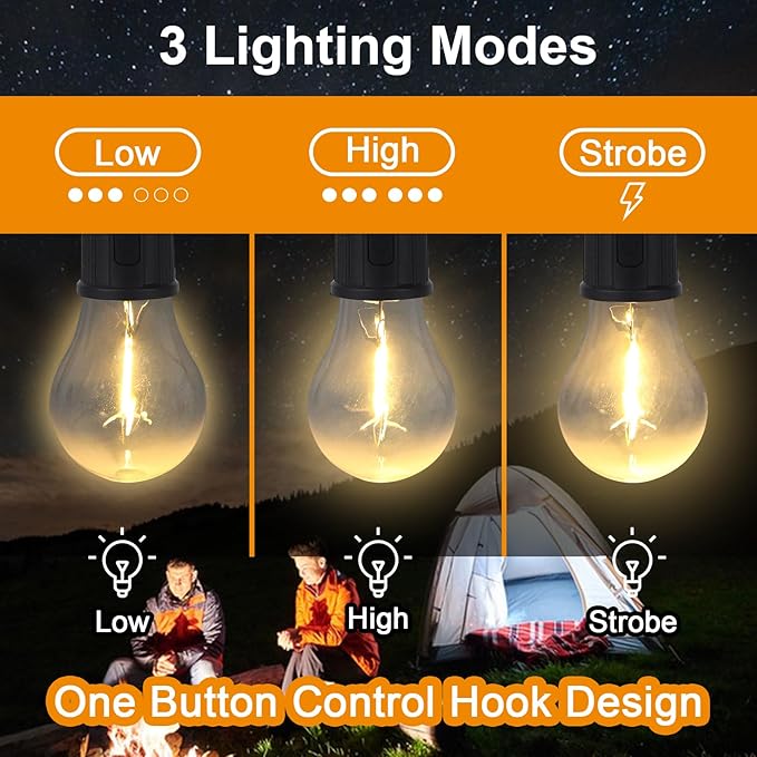 7AGAT rechargeable LED light bulb with Type-C charging, three lighting modes, and hanging hook for home, emergency, and camping use