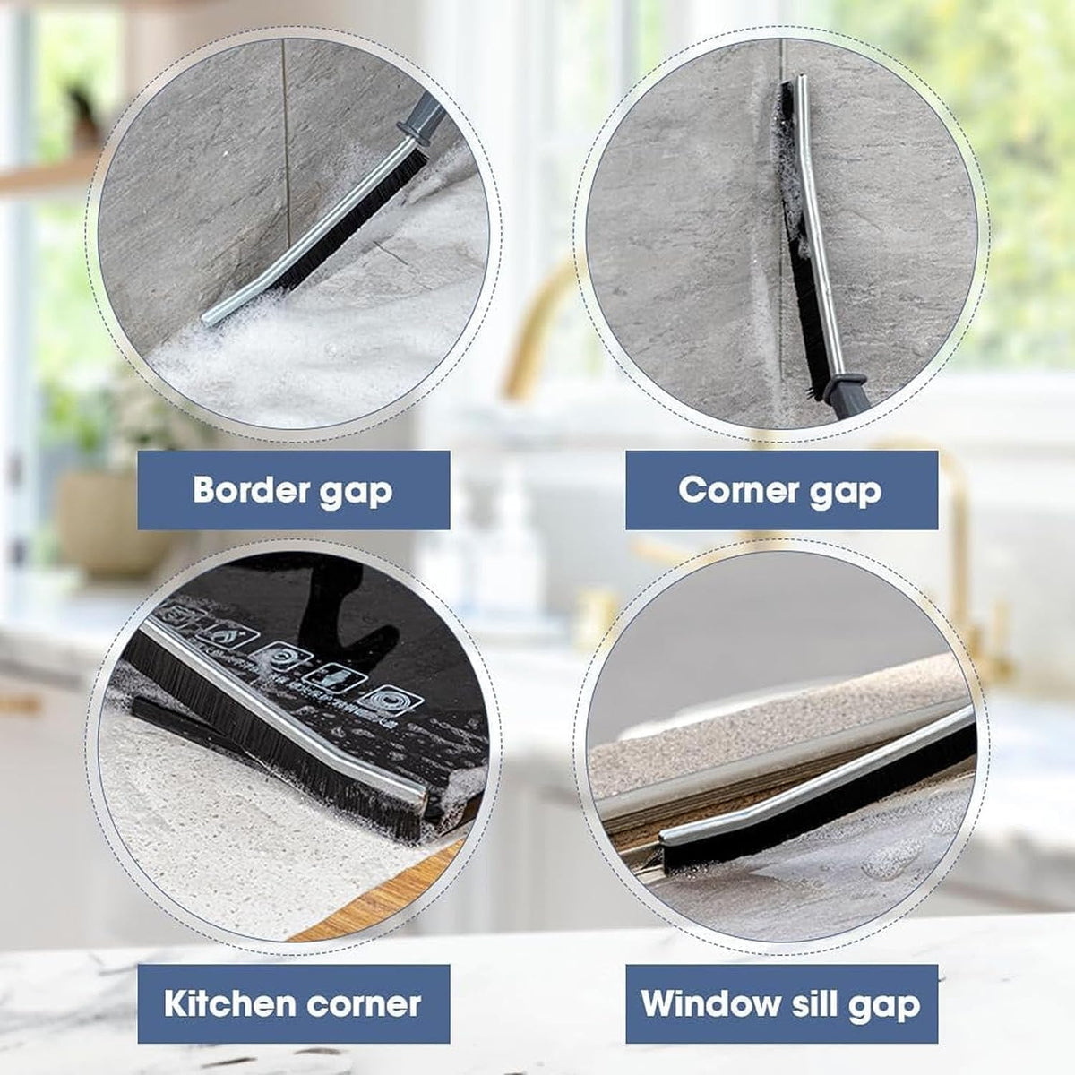 7AGAT crevice cleaning brush with curved head and long handle for bathroom and cleaning tasks, designed for hard-to-reach areas.