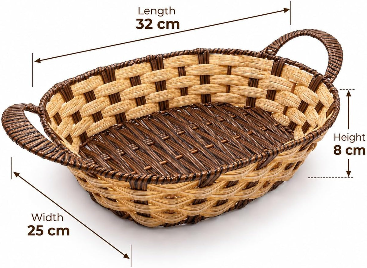 Woven Plastic Serving Basket with Side Handles