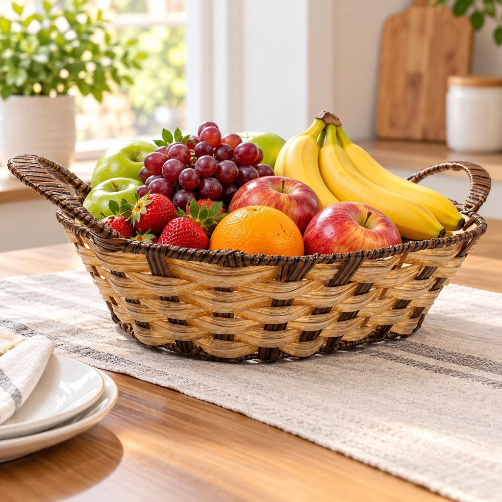 Woven Plastic Serving Basket with Side Handles