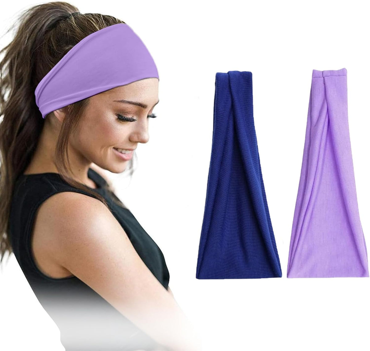 Pair of wide cotton headbands for women and men in 95% Egyptian cotton, non-slip, in a pack of two, by 7AGAT.
