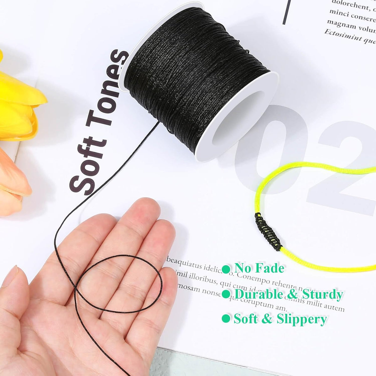 Black nylon string 0.8mm from 7AGAT for beading, jewelry making, bracelets, necklaces, and macrame projects.