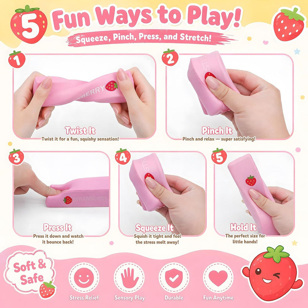 7AGAT strawberry butter squishy fidget toy, 5.5 inch pink soft slow-rising TPR squeeze toy for sensory play and stress relief