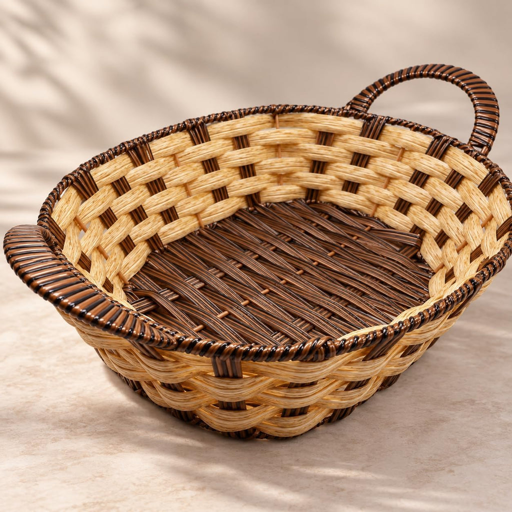 Woven Plastic Serving Basket with Side Handles