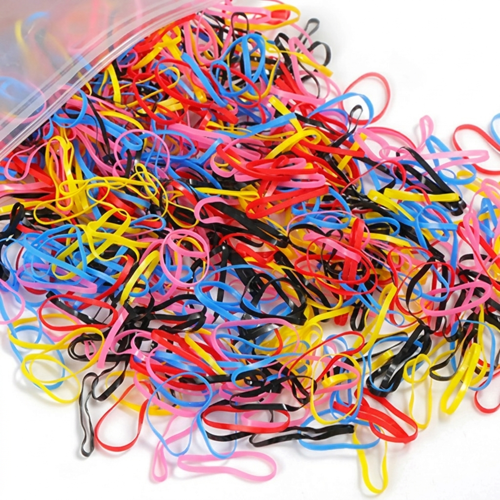 Set of 7AGAT elastic ponytail holders and hair ties, rubber bands for women and kids, shown in a variety of colors.