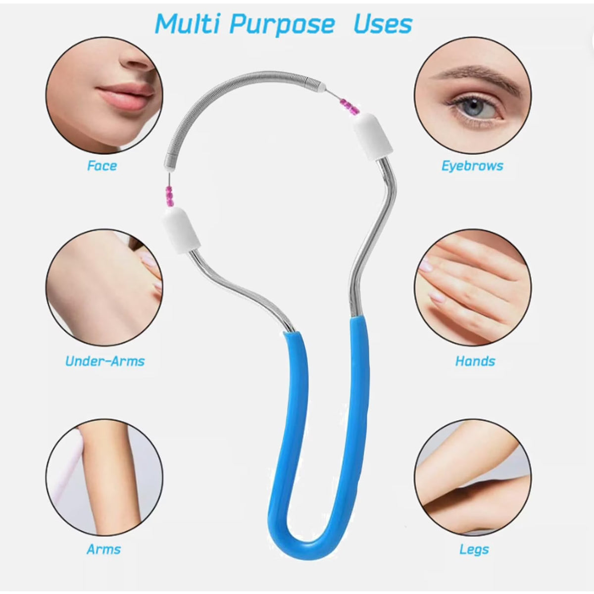 7AGAT facial hair removal spring tool with stainless steel tweezers and soft grip handle for painless hair removal on face, upper lip, and chin.