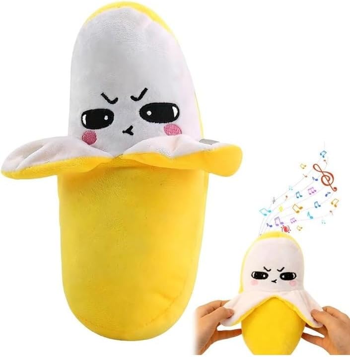 7AGAT Interactive Musical Banana Plush Toy for Kids with Touch-Activated Music design, cute cartoon face, and touch-activated musical play.