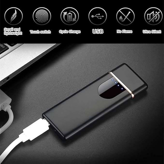 7AGAT SHOPPING black USB rechargeable electric lighter with touch sensor and battery indicator