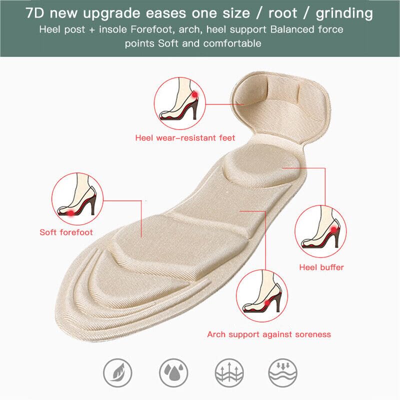 7AGAT soft adhesive heel insoles with anti-slip cushion pads for added comfort in women's shoes.