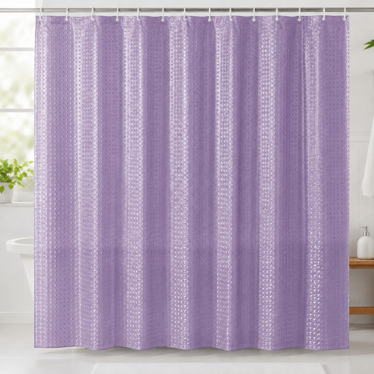 7AGAT lavender textured waterproof shower curtain with 12 hooks, modern bathroom fixture for home and hotel use