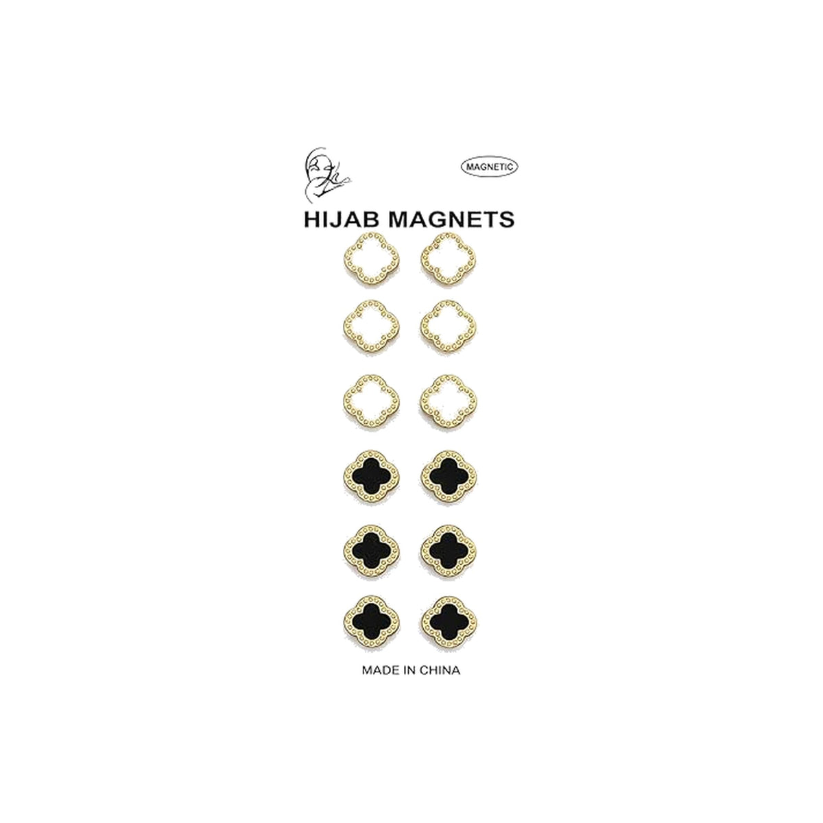 Six pairs of 7AGAT No-Snag Magnetic Hijab Pins with fabric-safe scarf magnets, displayed on a plain background.
