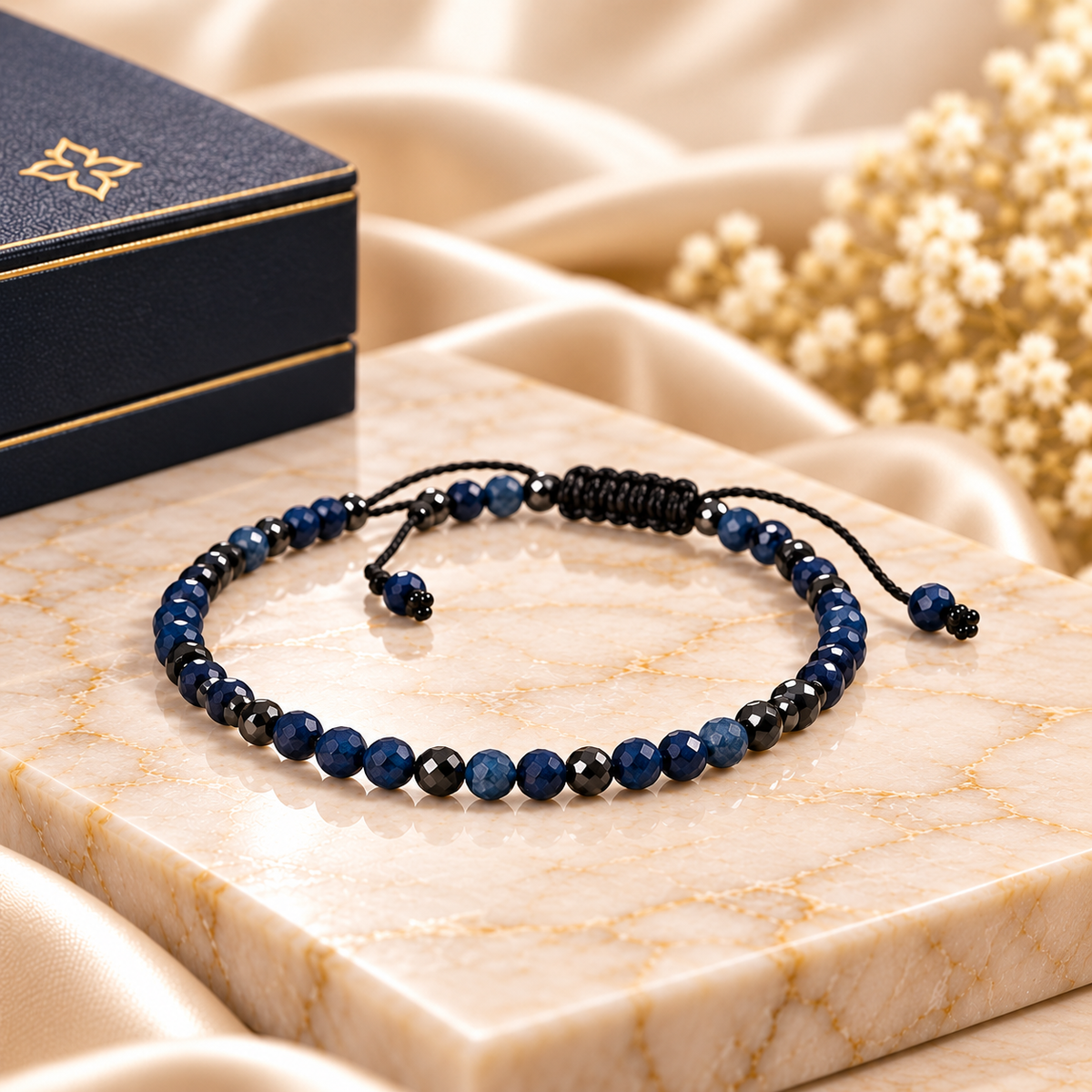 Blue Sapphire & Hematite Bracelet – 18 cm