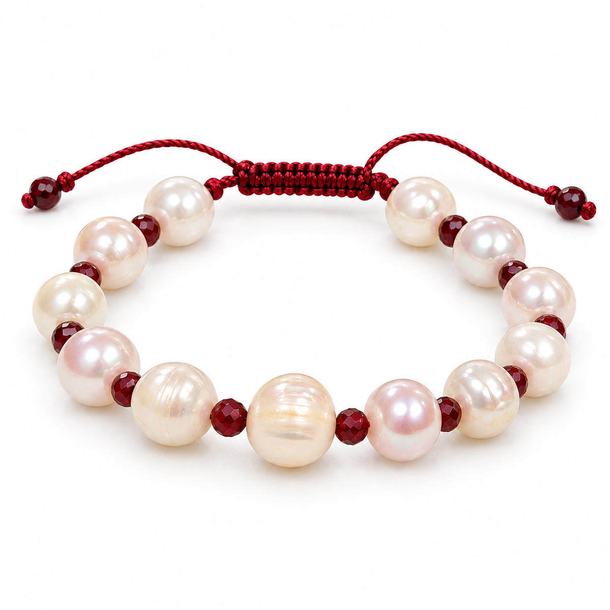 White Cultured Pearl Bracelet with Ruby Beads – 18 cm