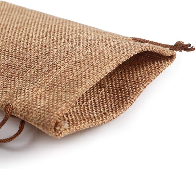 Close-up of burlap fabric drawstring gift bag material